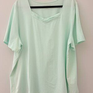 Catherines Suprema Women’s Top 2X Mint Green V‑Neck Soft Stretch Tee
